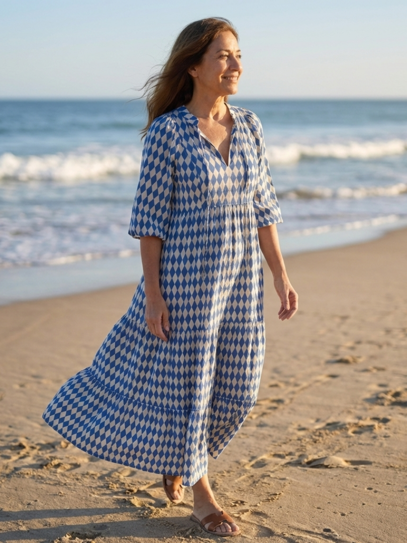 ROMY | DIAMOND PRINT TIERED MIDI DRESS