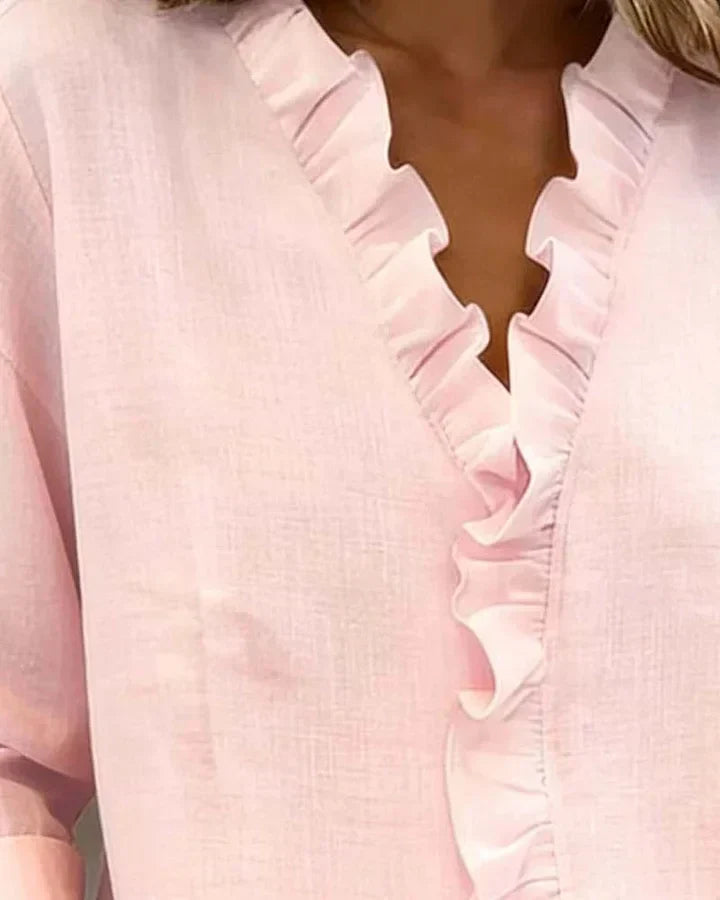 ELENA | RUFFLED V-NECK BLOUSE WITH LONG SLEEVES
