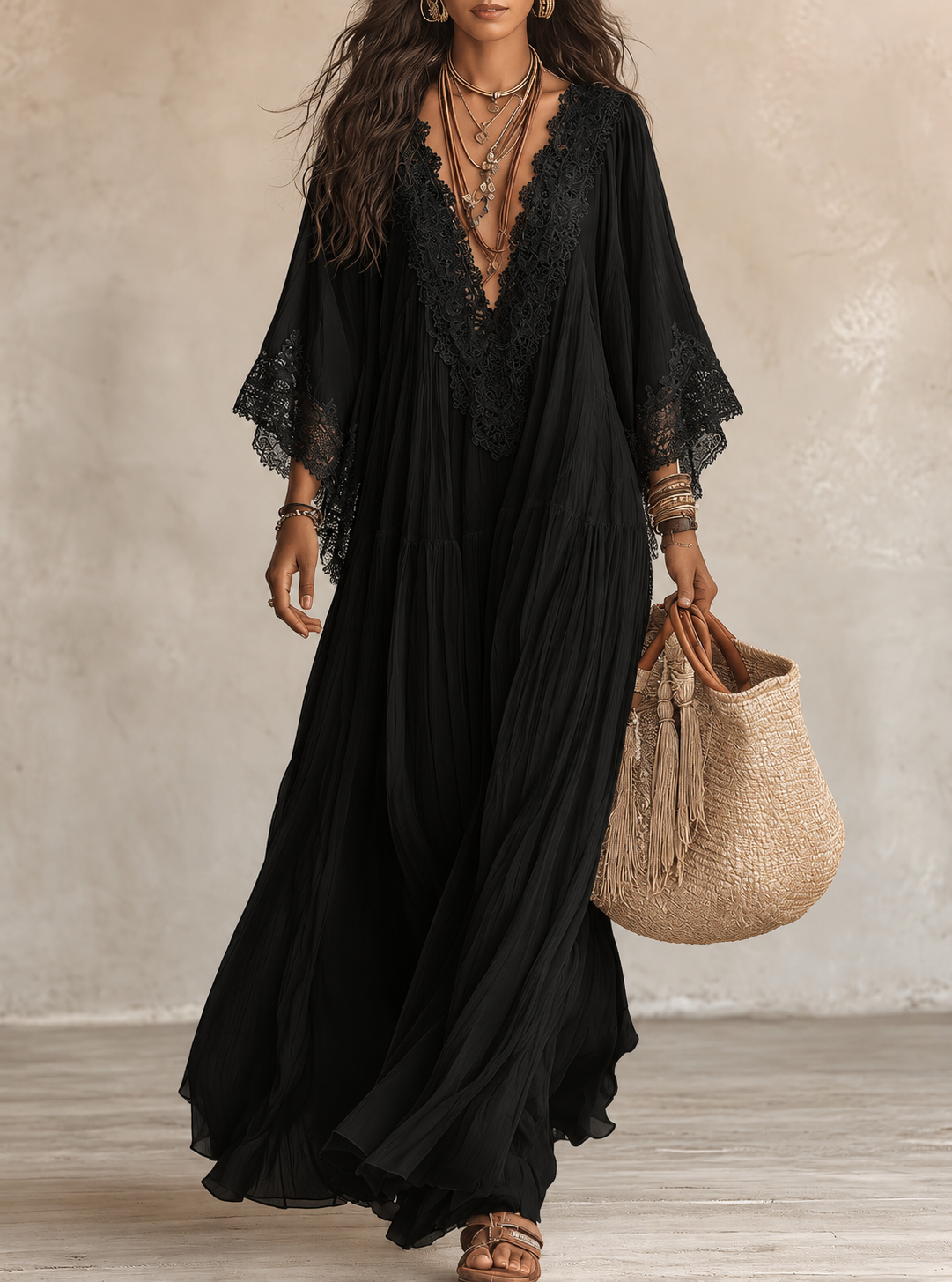 SERINA | CHIFFON AND LACE MAXI DRESS