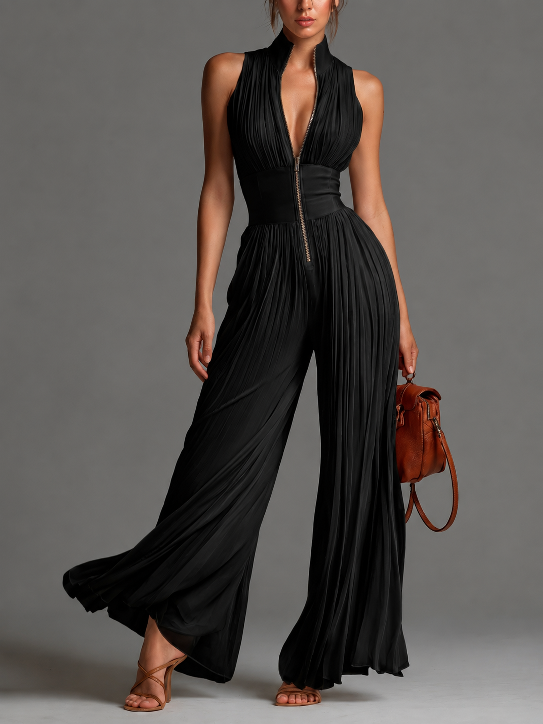 MELISSA | ELEGANT PLEATED HALTER JUMPSUIT