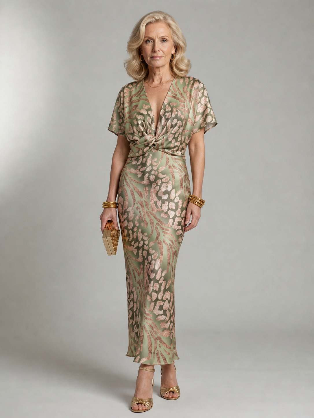 CAROLIE | ABSTRACT PRINT V-NECK MIDI DRESS