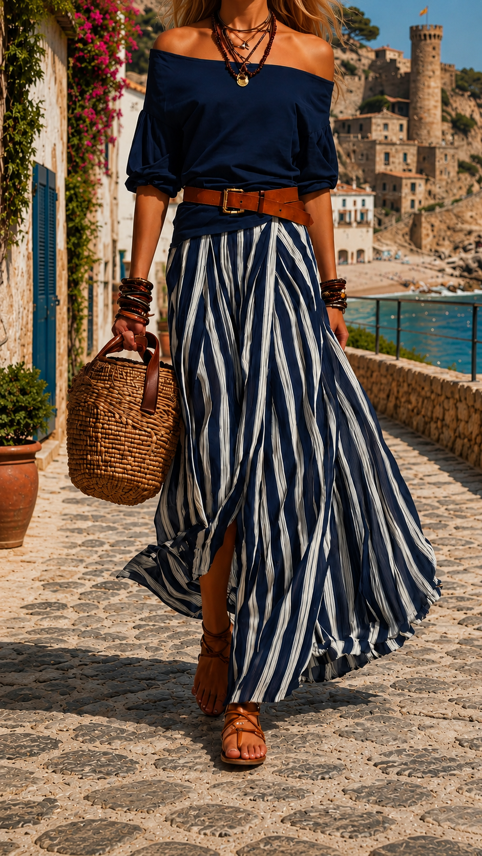 KYLIE | OFF-SHOULDER STRIPED SKIRT SET