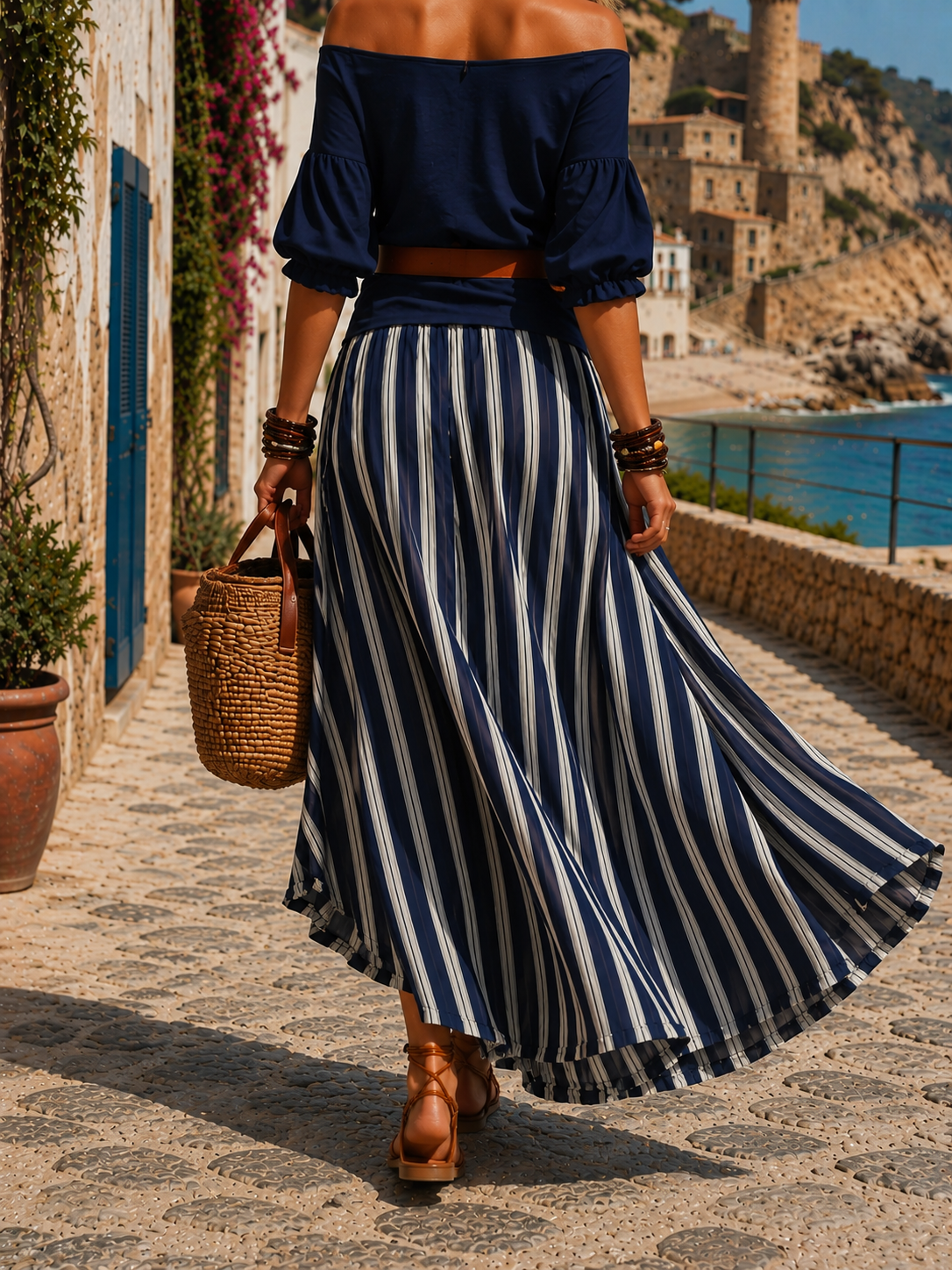 KYLIE | OFF-SHOULDER STRIPED SKIRT SET