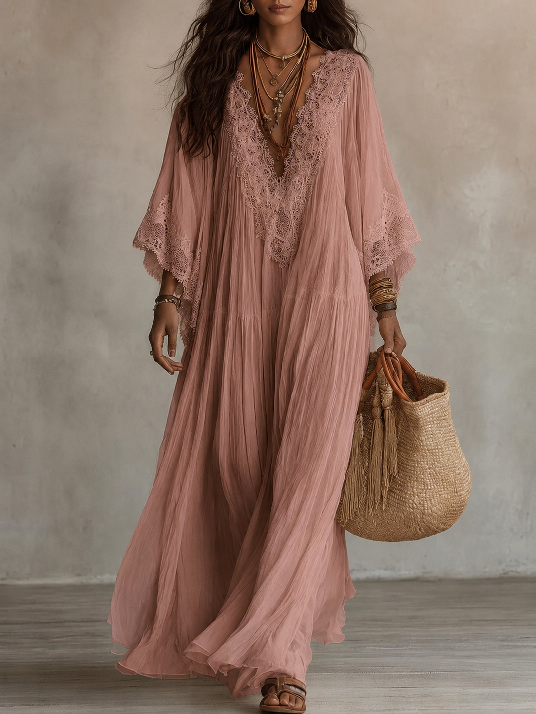 SERINA | CHIFFON AND LACE MAXI DRESS