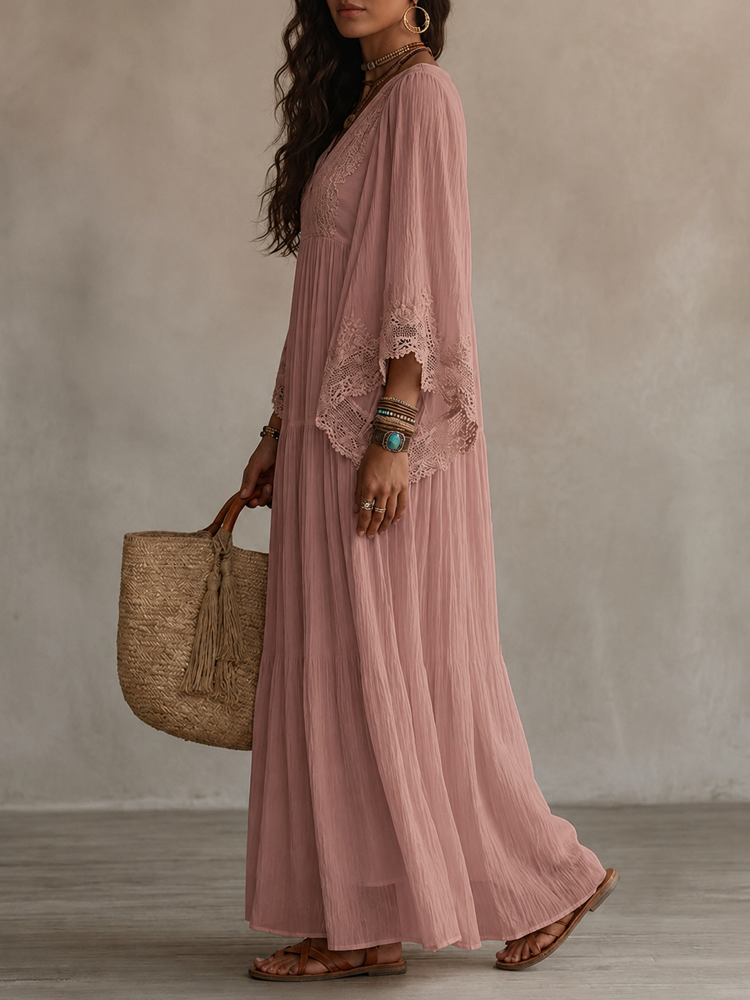 SERINA | CHIFFON AND LACE MAXI DRESS