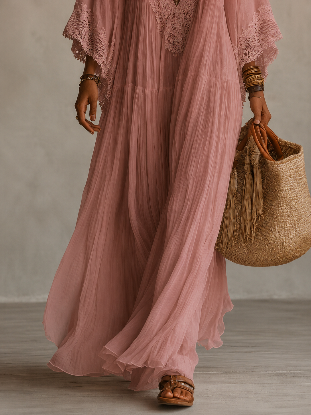 SERINA | CHIFFON AND LACE MAXI DRESS