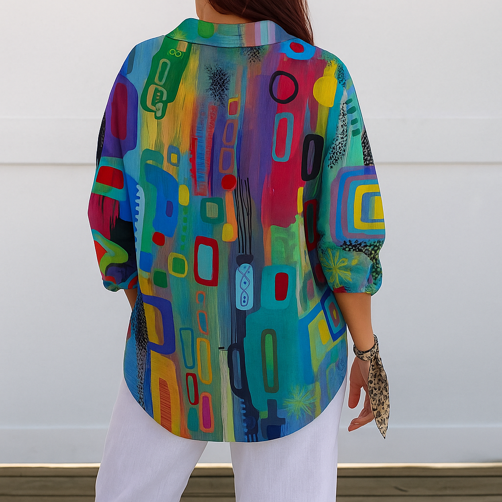 CATALINA | VIBRANT ARTISTIC BUTTON-UP BLOUSE