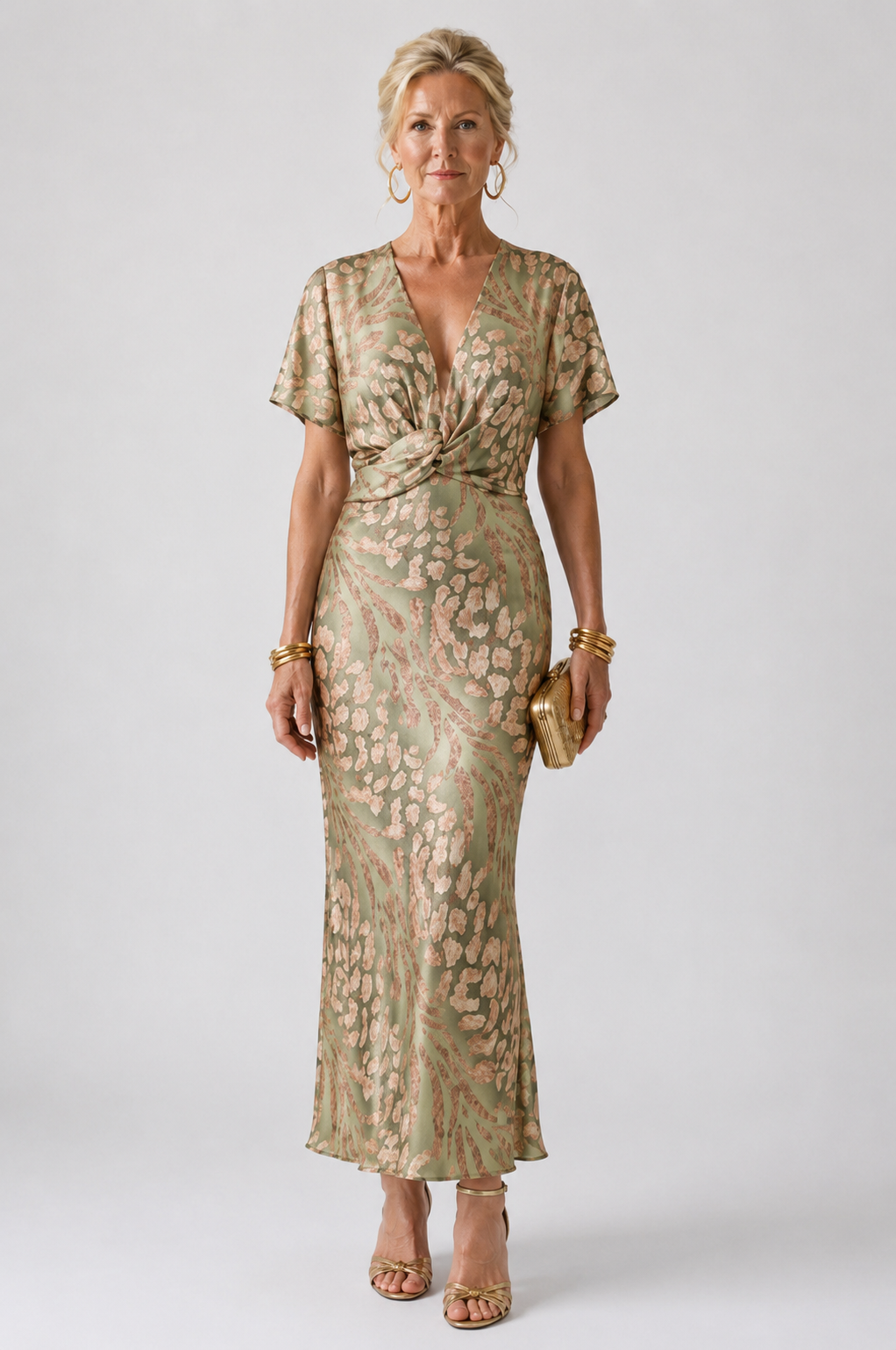 CAROLIE | ABSTRACT PRINT V-NECK MIDI DRESS