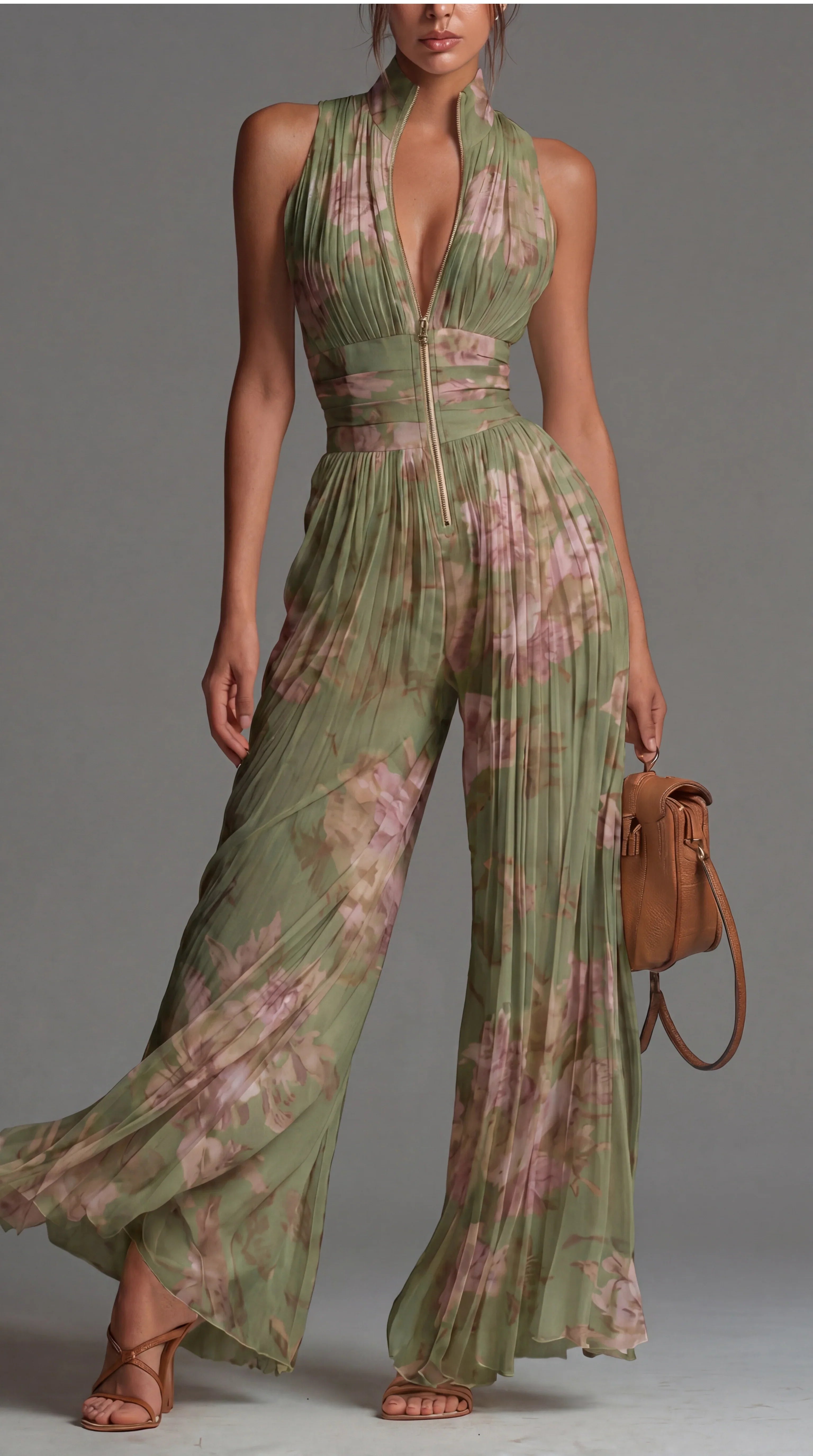 MELISSA | ELEGANT PLEATED HALTER JUMPSUIT