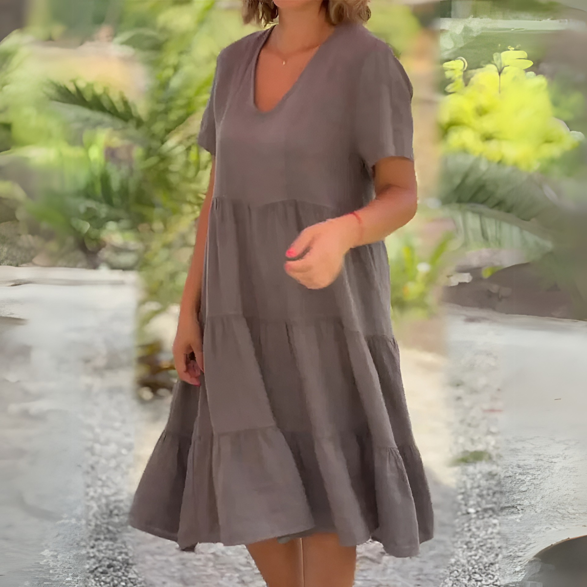 TABITHA | LOOSE TUMMY COVERING V-NECK DRESS