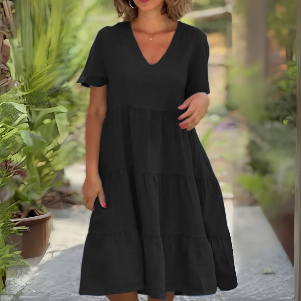 TABITHA | LOOSE TUMMY COVERING V-NECK DRESS