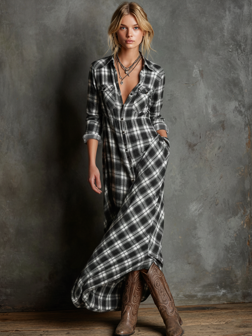 ALIENE | CLASSIC PLAID SHIRT DRESS