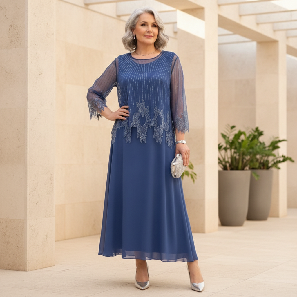 FELICIA | ELEGANT SHEER-SLEEVE MIDI DRESS