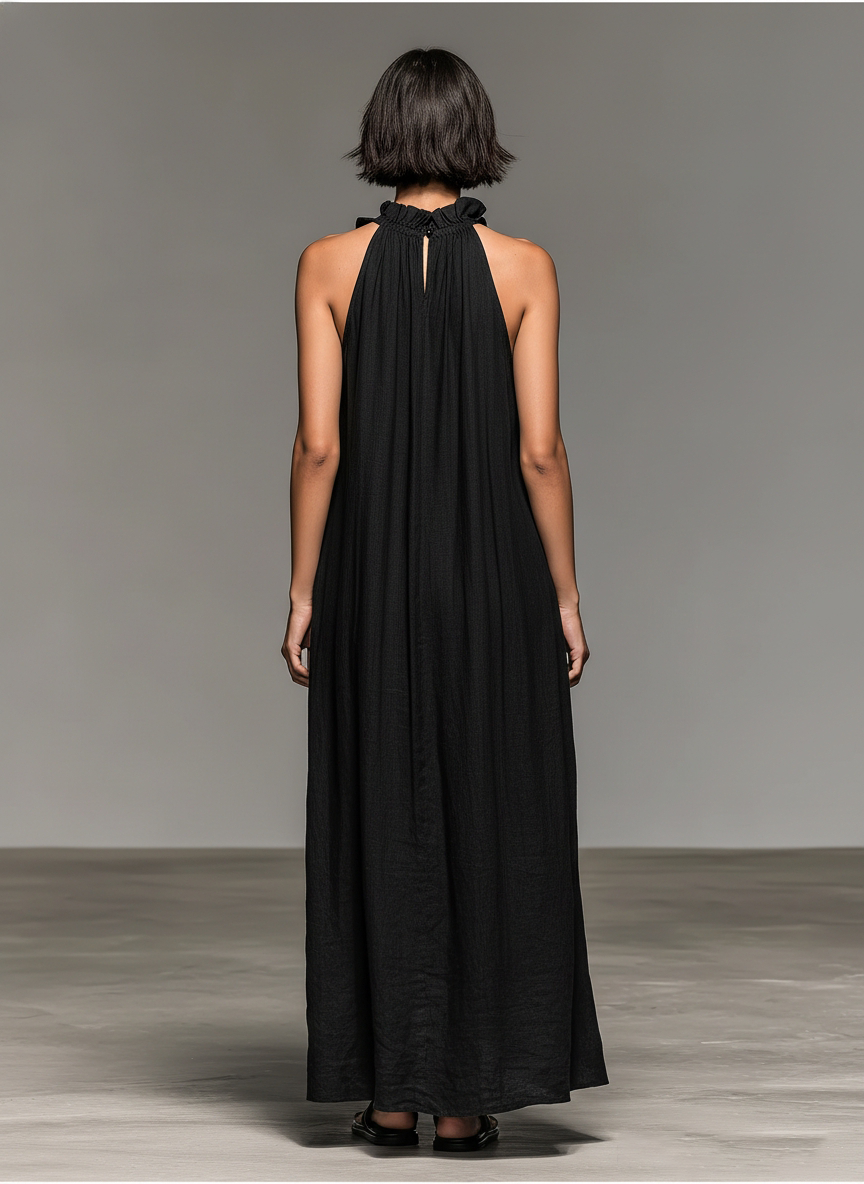 MADELEINE | RUFFLE-NECK MAXI DRESS WITH POCKETS
