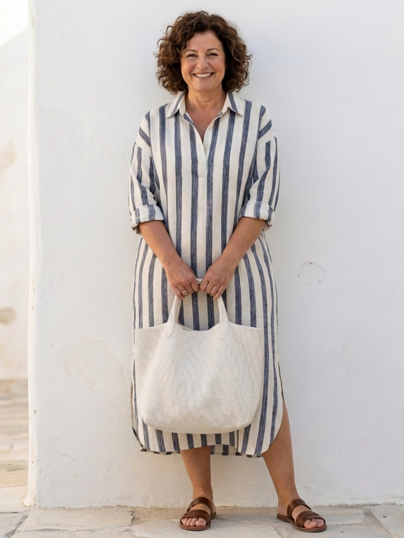 HARPER | STRIPED MIDI DRESS WITH TUMMY COVERAGE