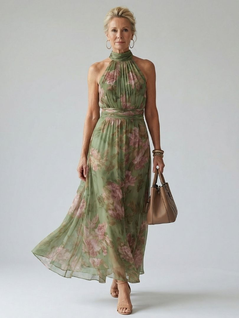 CELESTE | DEFINED WAIST LIGHT TUMMY COVERAGE FLORAL MIDI DRESS