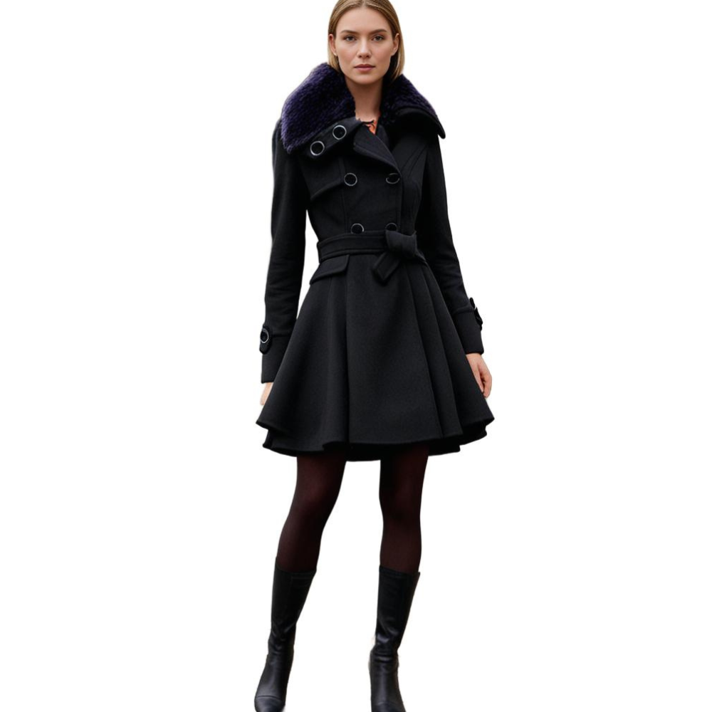 ELEANORIA | LONG WINTER COAT WITH FAUX COLLAR