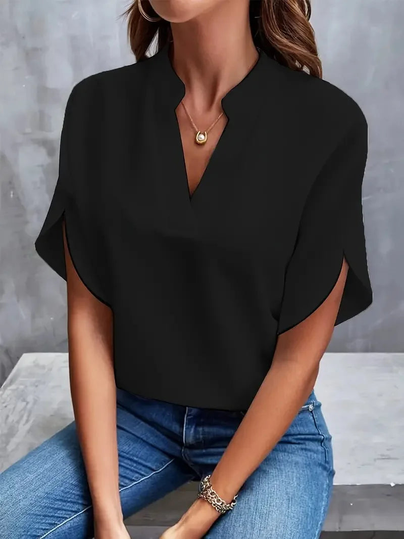 ALYSSA | SOFT TUMMY COVERING V-NECK BLOUSE