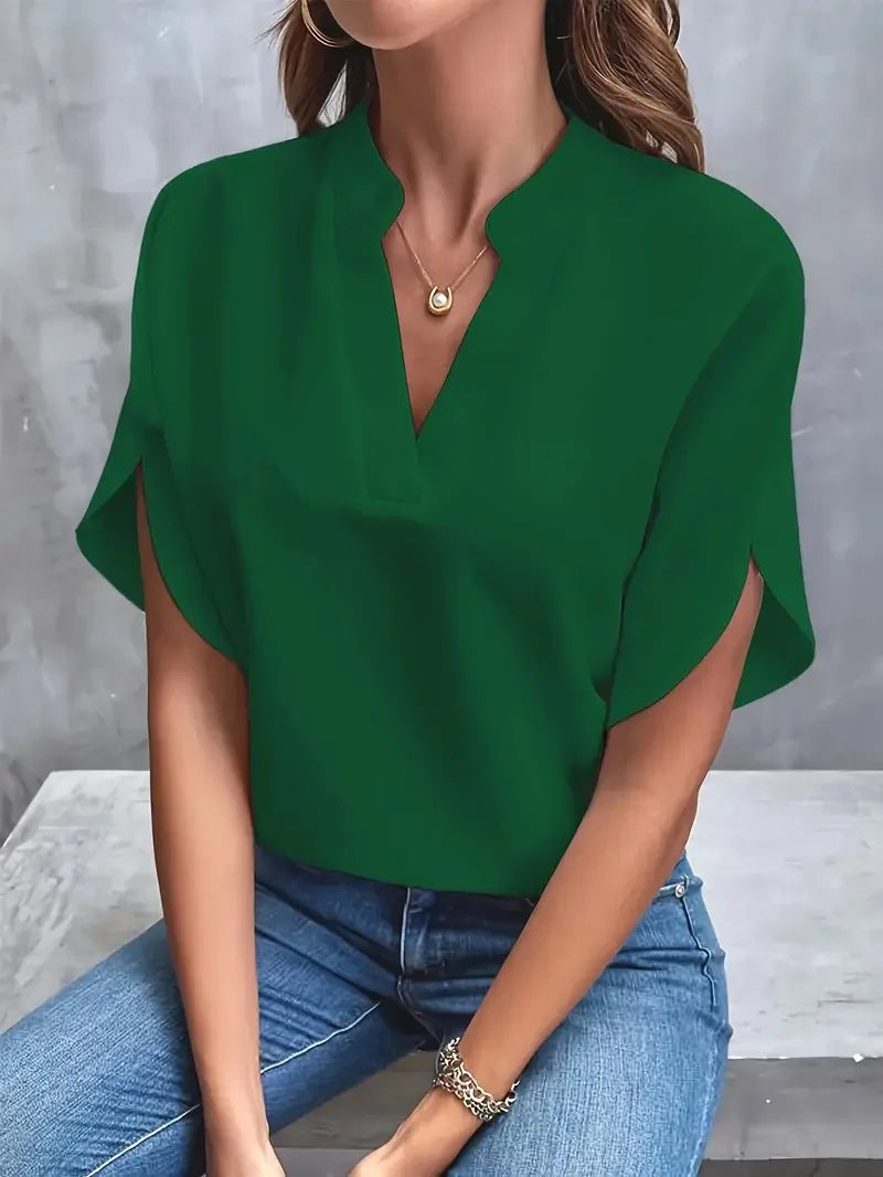 ALYSSA | SOFT TUMMY COVERING V-NECK BLOUSE
