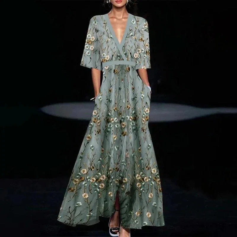 SERAPHINA | BELTED V-NECK FLORAL MAXI DRESS