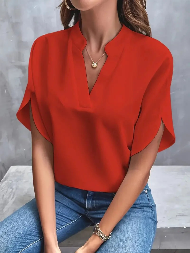 ALYSSA | SOFT TUMMY COVERING V-NECK BLOUSE