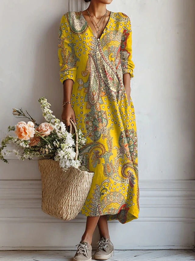 MARGARET | ELEGANT FLORAL MIDI DRESS WITH TUMMY COVERAGE