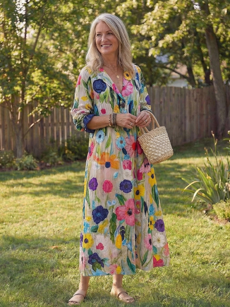 THALIA | ELEGANT BOTANICAL FLOW MAXI DRESS