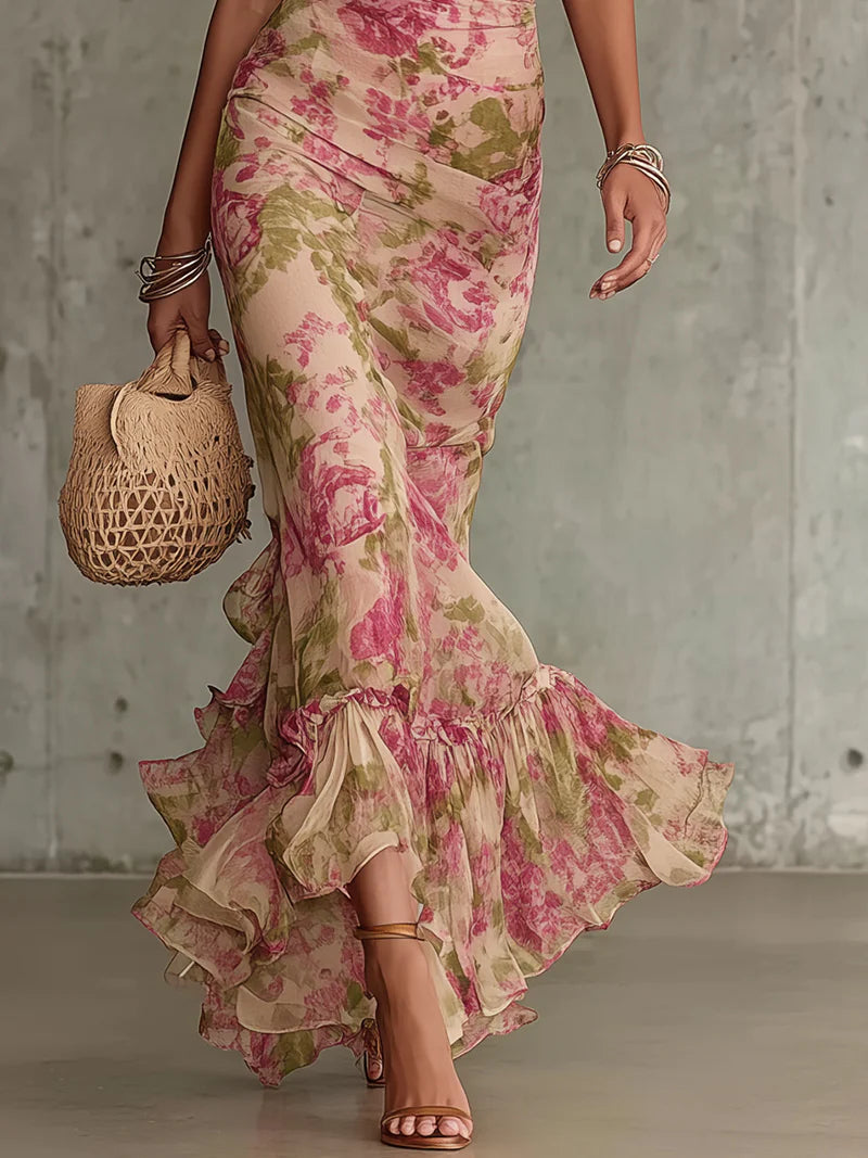 VERENA | ROSE PRINT PUFF-SLEEVE MAXI DRESS