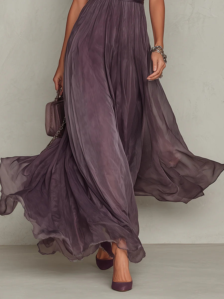 RENATA | LACE-TRIM CHIFFON MAXI DRESS