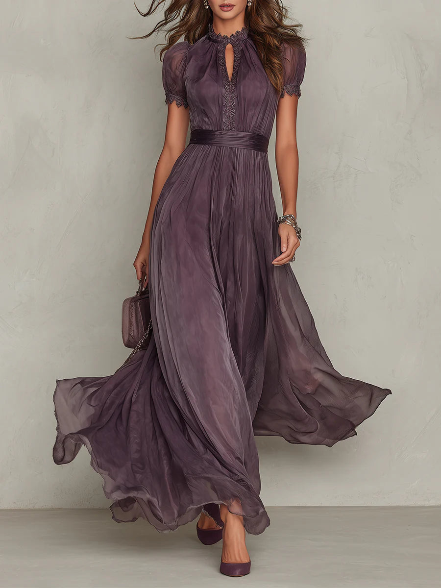 RENATA | LACE-TRIM CHIFFON MAXI DRESS