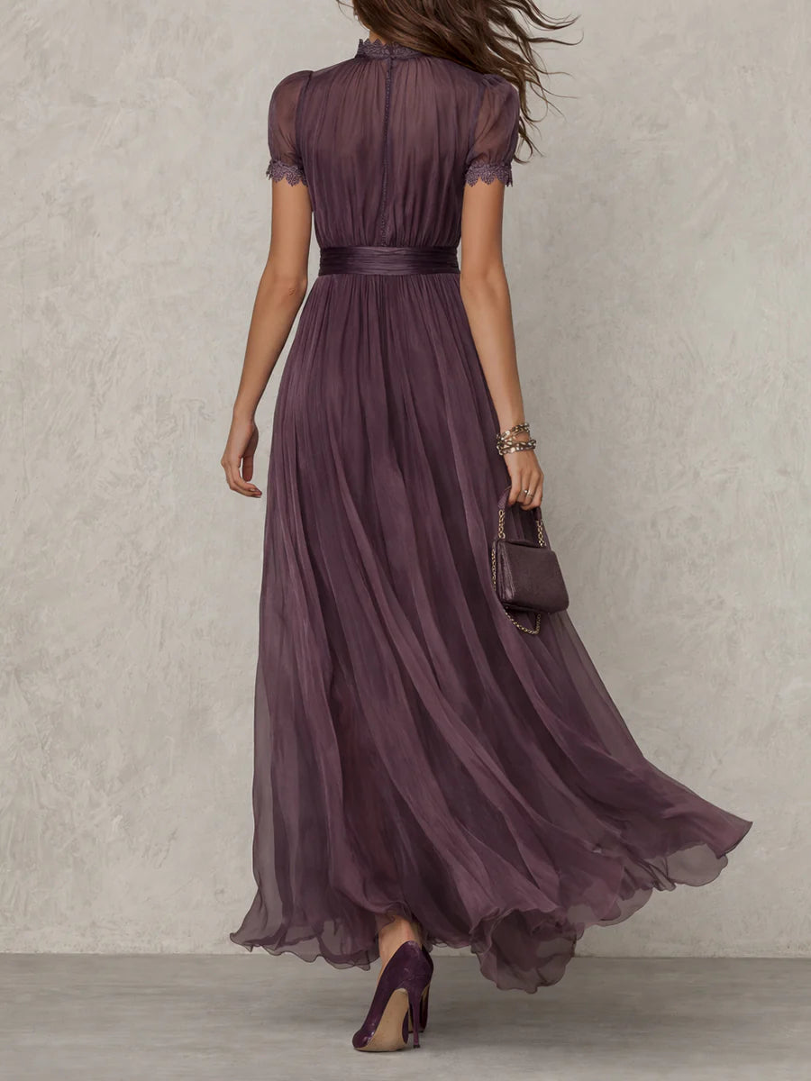 RENATA | LACE-TRIM CHIFFON MAXI DRESS