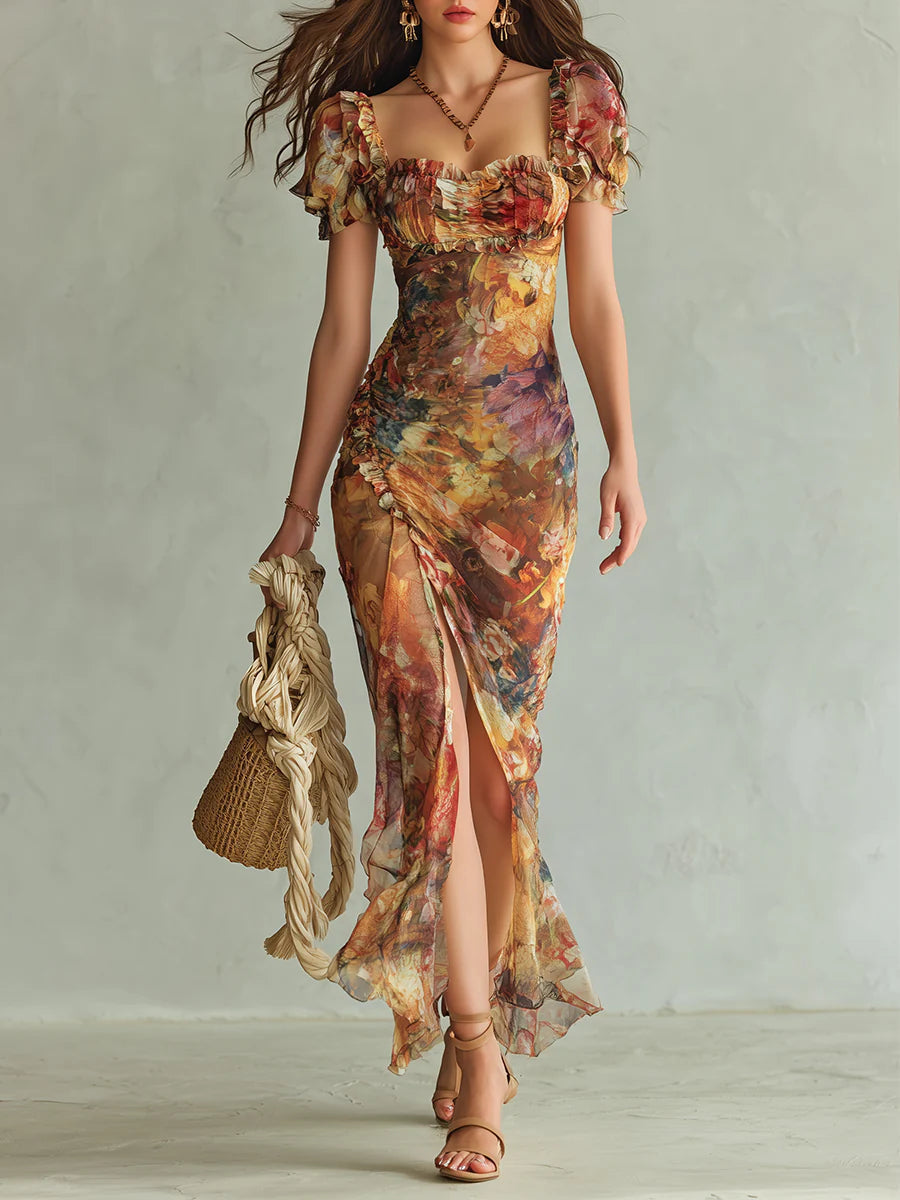 ORLA | OIL PAINTING PRINT CHIFFON MAXI DRESS