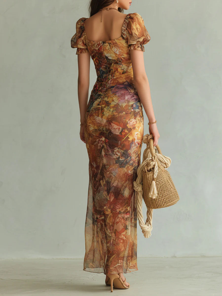 ORLA | OIL PAINTING PRINT CHIFFON MAXI DRESS