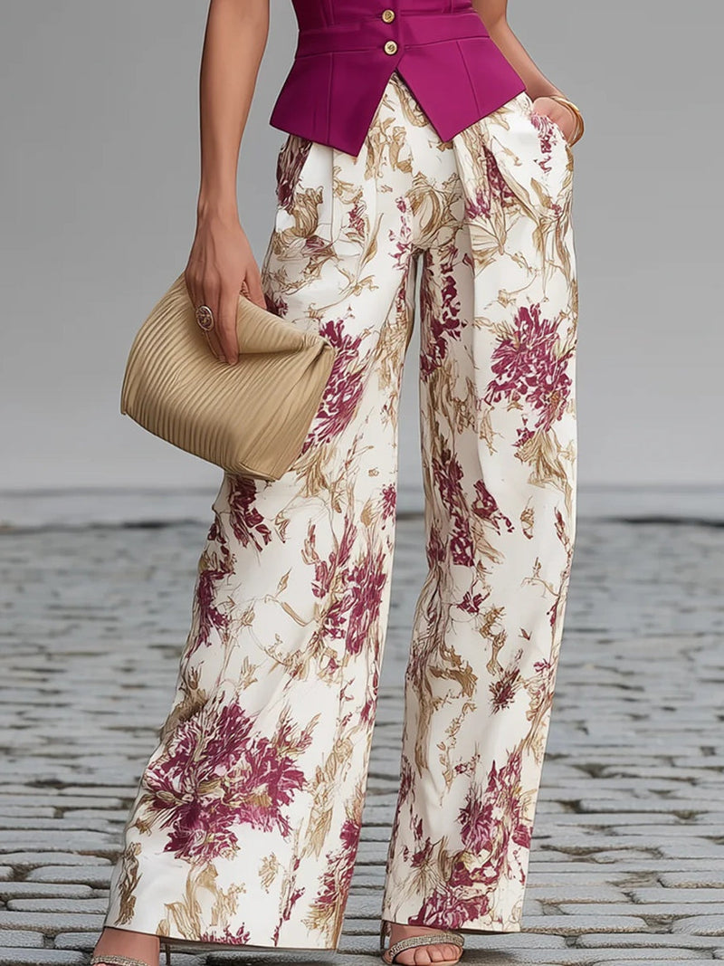 ROSIA | ELEGANT VEST & FLORAL WIDE-LEG SET