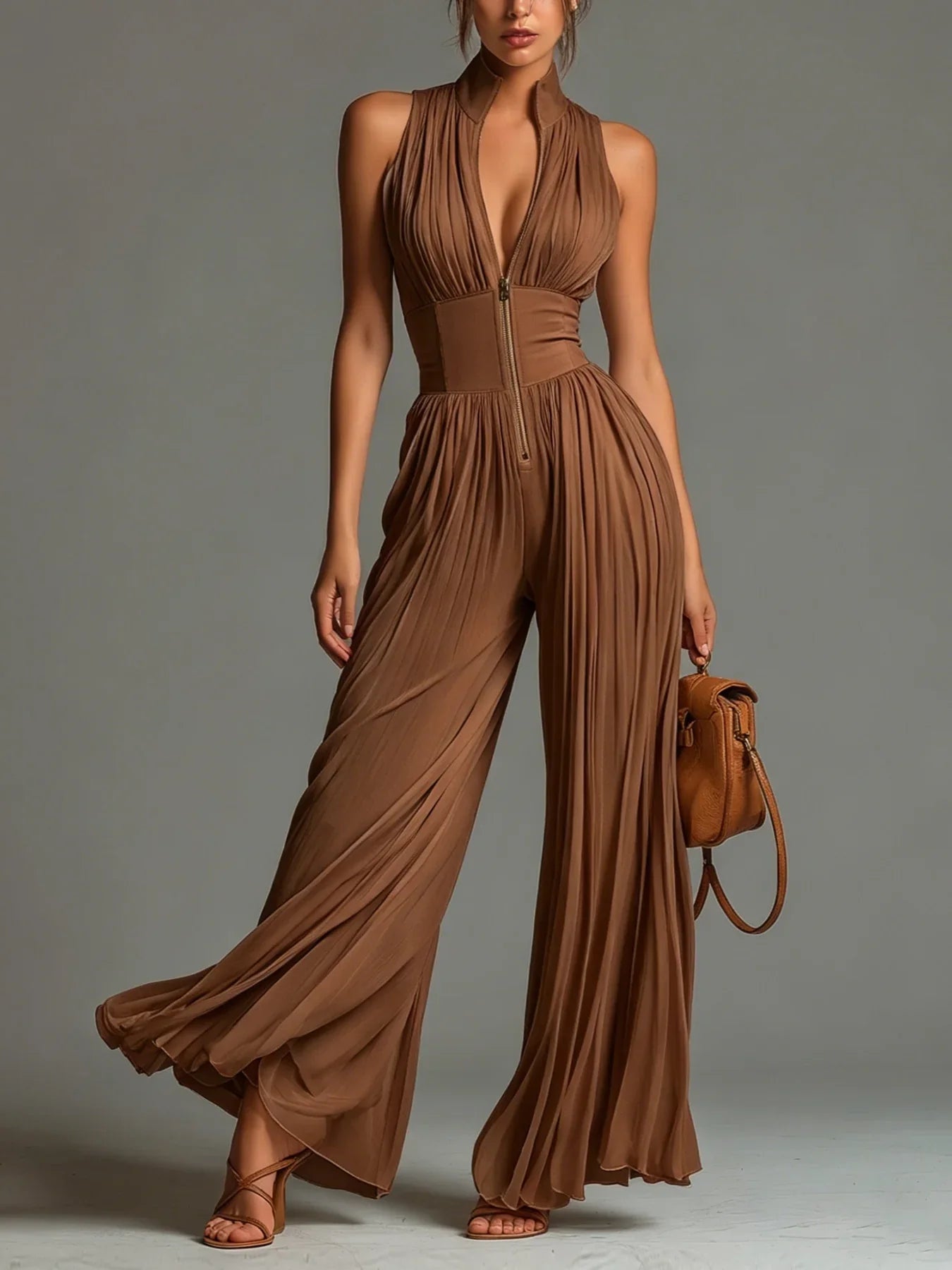 MELISSA | ELEGANT PLEATED HALTER JUMPSUIT