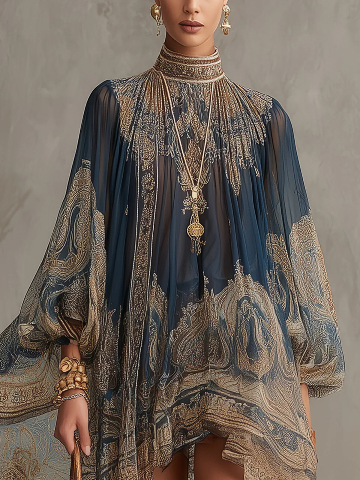 LUCINDA | BAROQUE PRINT CHIFFON MINI DRESS