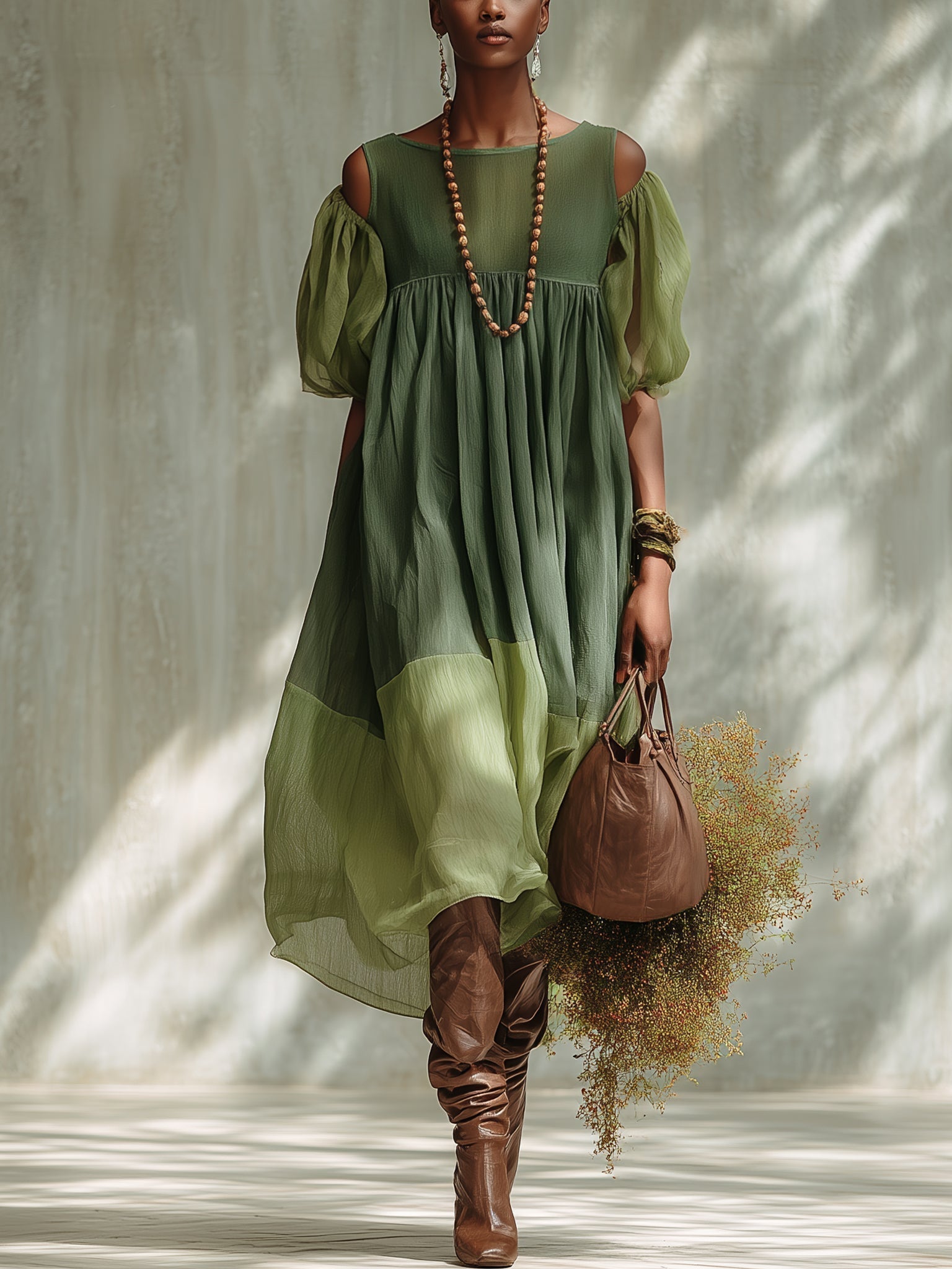 NOEMI | OFF-SHOULDER CHIFFON MIDI DRESS