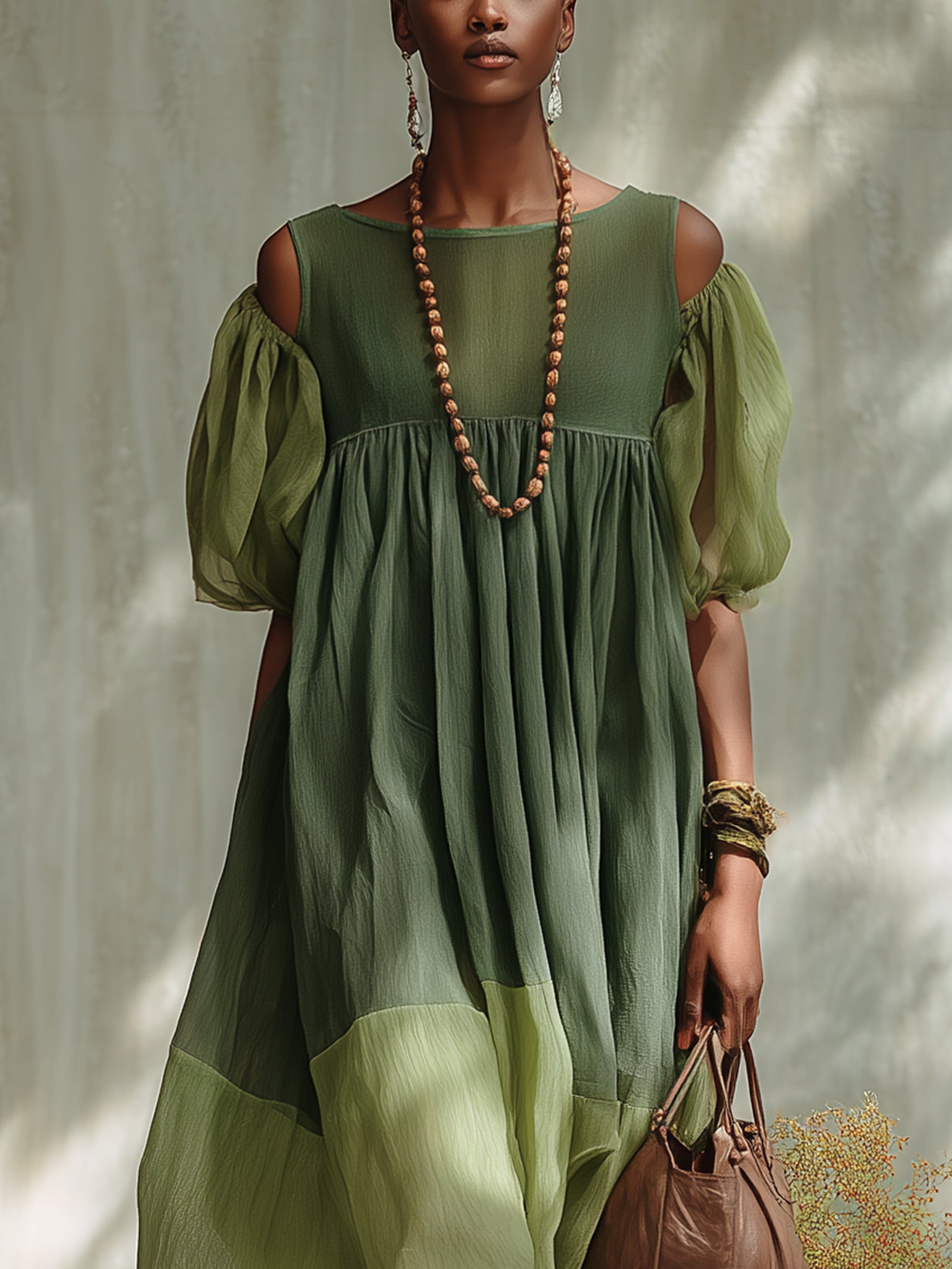 NOEMI | OFF-SHOULDER CHIFFON MIDI DRESS