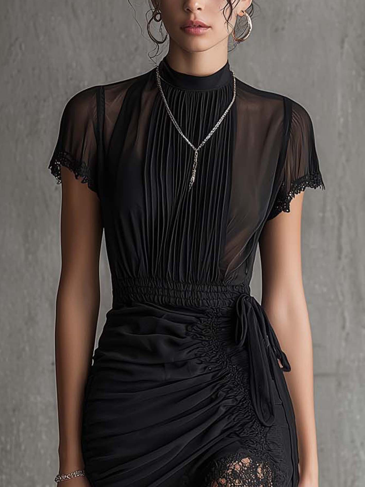 MADELINE | LACE-TRIMMED PLEATED MINI DRESS