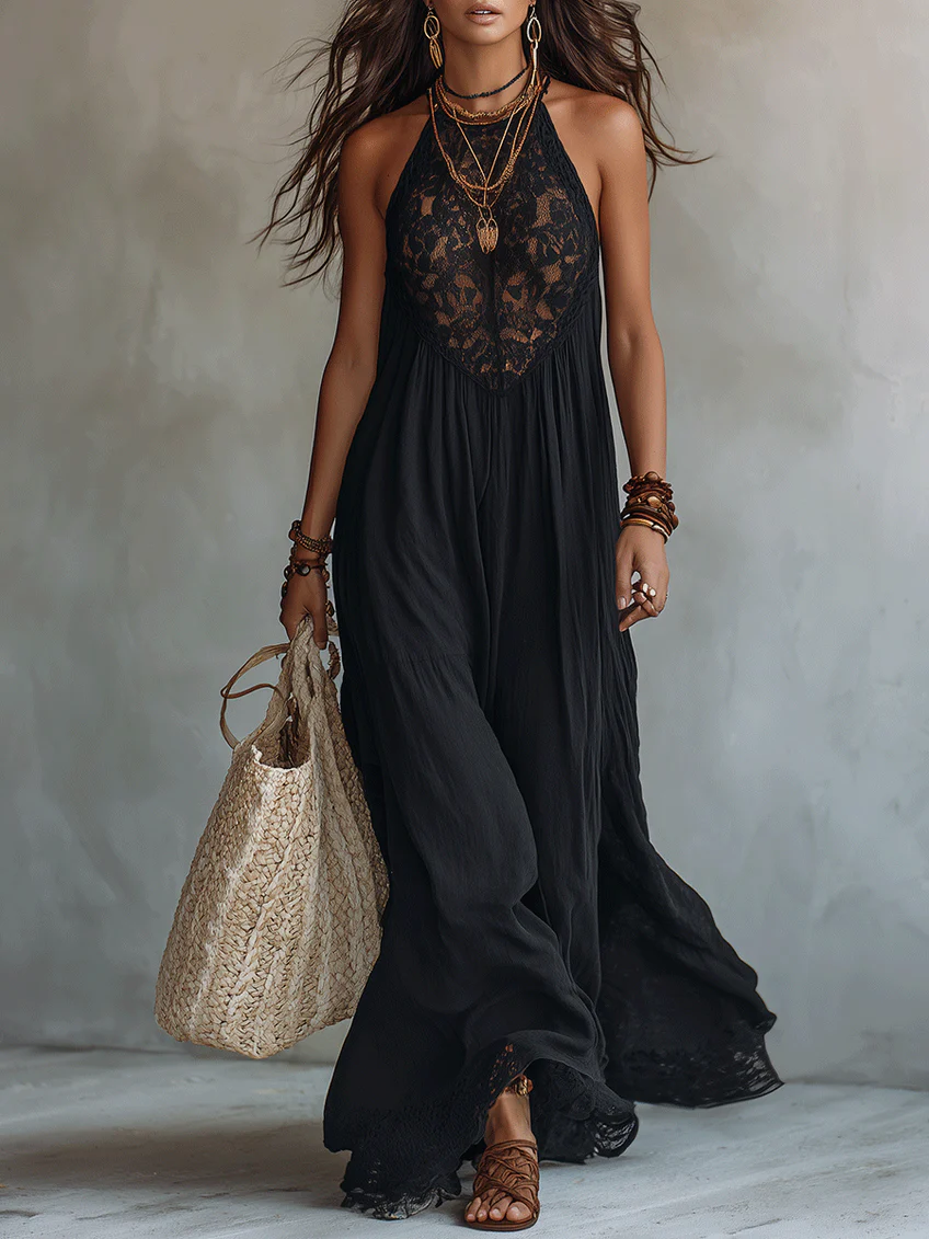 AMALIA | LACE-TRIMMED BOHEMIAN MAXI DRESS