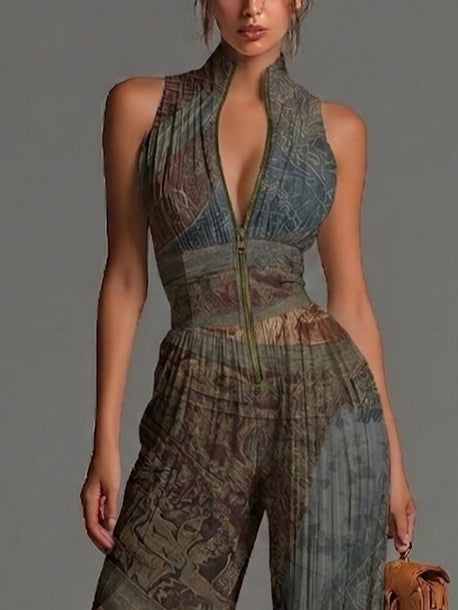 NATALIA | ETHNIC PRINT WIDE-LEG CHIFFON JUMPSUIT