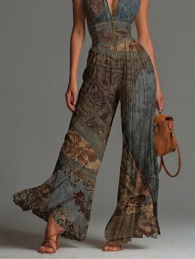 NATALIA | ETHNIC PRINT WIDE-LEG CHIFFON JUMPSUIT