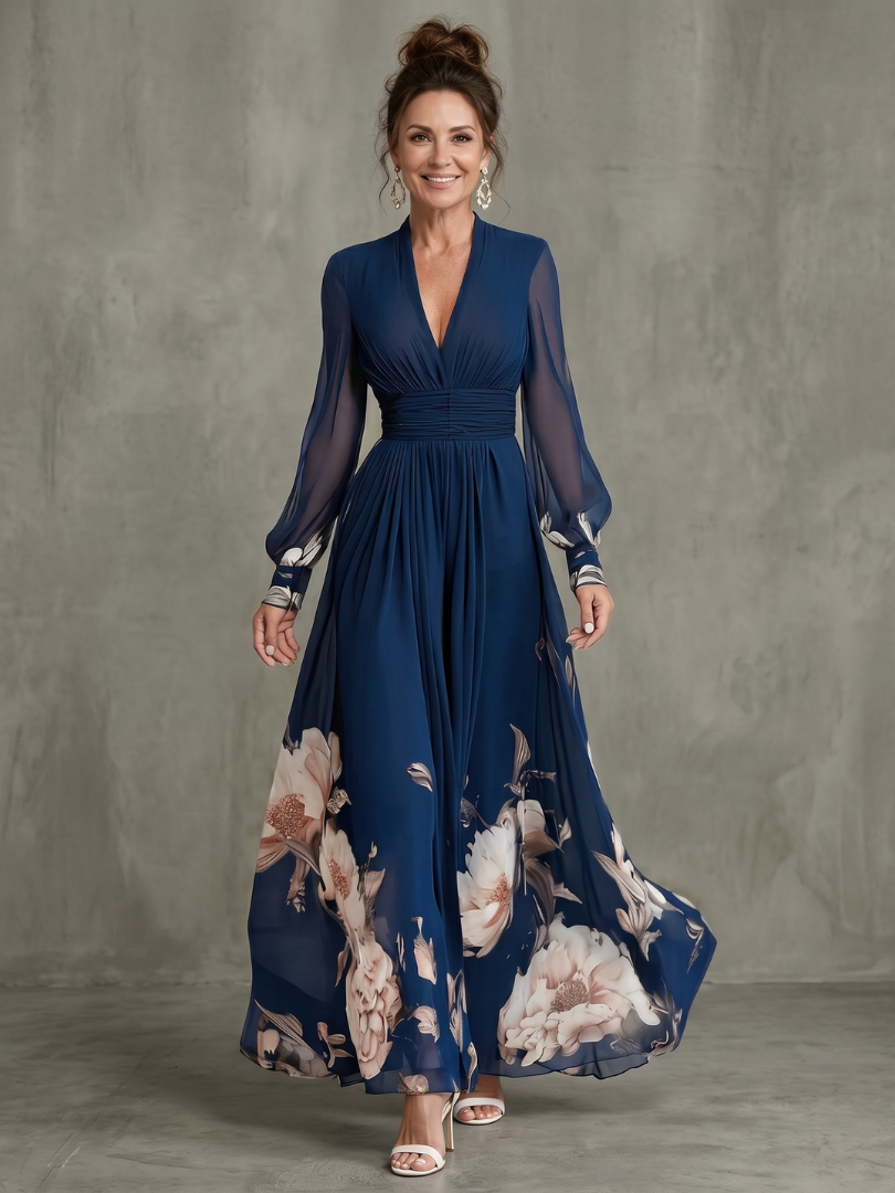 ISEL | PLEATED SHEER-SLEEVE MAXI DRESS