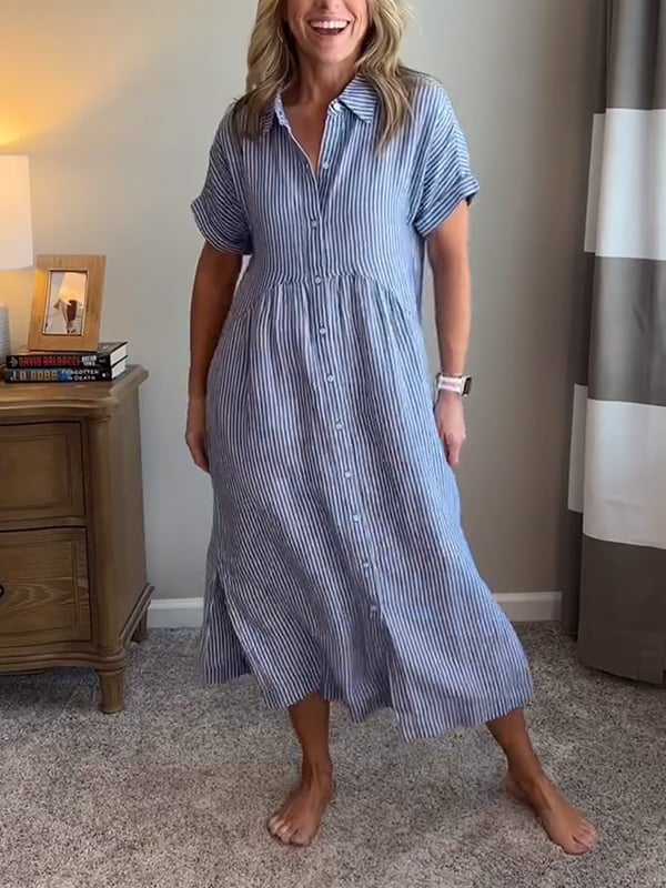 EMILY | RELAXED STRIPED MIDI DRESS WITH TUMMY COVERAGE