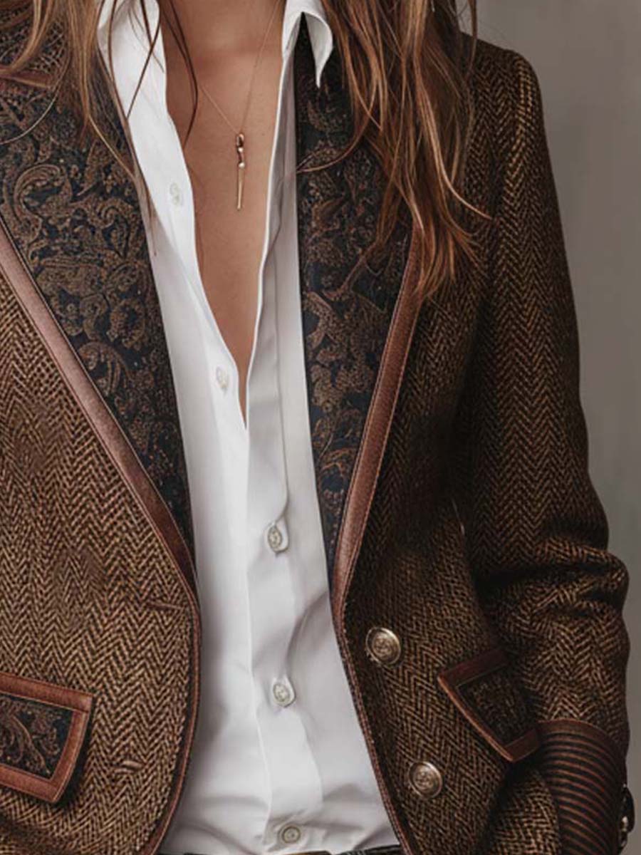 DELPHINE | HERRINGBONE BLAZER WITH PRINTED INSERTS