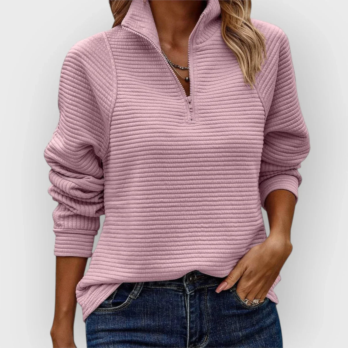 ANNASTASIA | HALF-ZIP V-NECK SWEATER