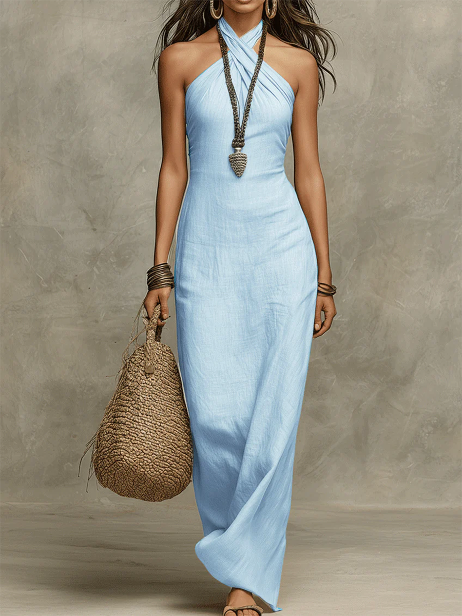 AZURA | HALTER CROSS NECK MAXI DRESS