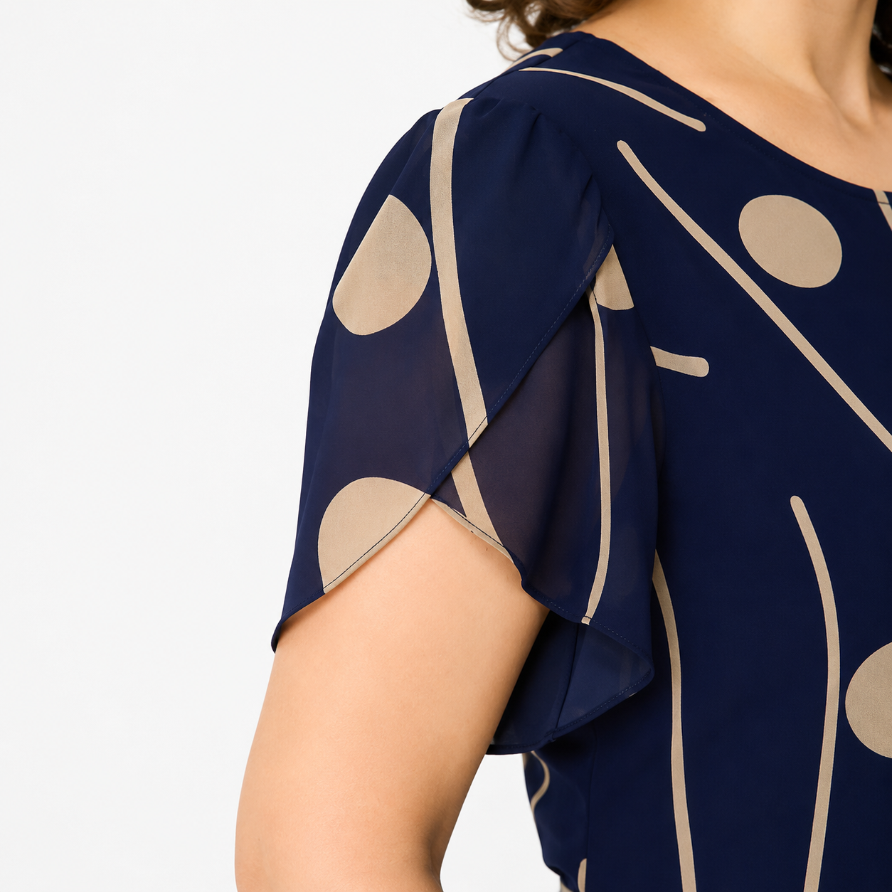 MAEVE | NAVY POLKA DOT PRINT MIDI DRESS