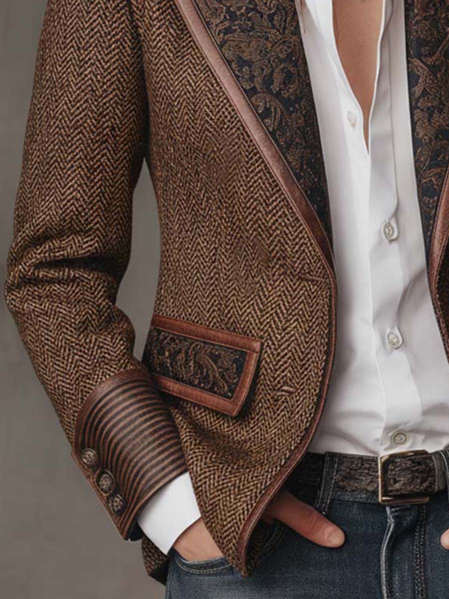 DELPHINE | HERRINGBONE BLAZER WITH PRINTED INSERTS