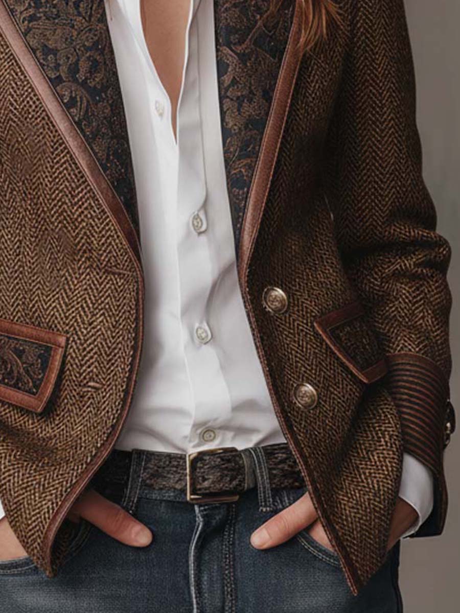DELPHINE | HERRINGBONE BLAZER WITH PRINTED INSERTS